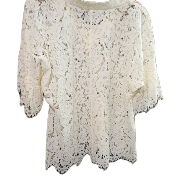 Maverik Ivory Peasant Boho Sheer Lace Top Sheer Bell Sleeve  Short Sleeve - Picture 3 of 6